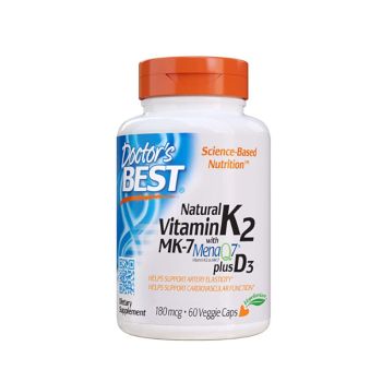Doctor's Best vitamin K2 MK7 z MenaQ7 + Vitamin D3, 180 mcg, 60 kapsul